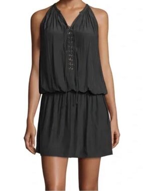 Ramy Brook Alexandra Lace-Up Mini Dress in Dark Grey